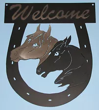 HORSE WELCOME SIGN METAL HORSE HEAD HORSESHOE EQUINE BARN HOUSE SIGN BEAUTIFUL!