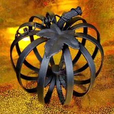 8.5" WROUGHT IRON PUMPKIN Halloween 3D Metal Sculpture handmade black goth RARE