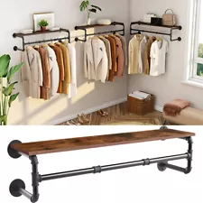 Industrial Pipe Clothes Rack with 3Extra Hooks 41''L Wall Mounted Floating Shelf