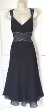 NEXT Long Black Chiffon Satin Sequin Wide Waist Evening Party Prom Dress Size 16