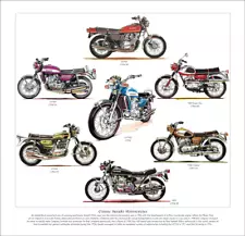 Fine Art Print depicting CLASSIC SUZUKI MOTORCYCLES - GT750 GS750 GT550 RE5 T500