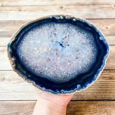 Large Blue Agate Slice Geode Slab Brazilian Stone Dyed