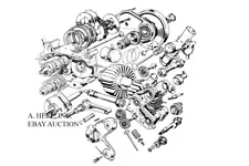 Moto Guzzi 350cc exploded view engine 1957 press campaign factory design