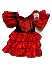 Spanish Flamenco silky Red & Black dance DRESS costume girl size 6 M to 1 Y