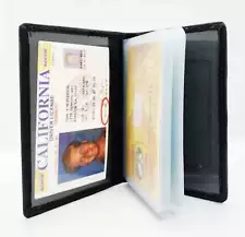 Genuine Leather Business Card Holder Clear Plastic Inserts Pocket Organizer Wall