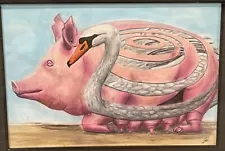 CEE PIL CEEPIL PIGSWAN I *** ORIGINAL *** HAND SIGNED PINK PIG SWAN 16" X 20"