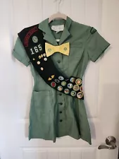 Vintage 1970's Girl Scout Uniform Dress With Tie Patches Pins Savannah Georgia