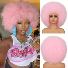 Fannance Pink Afro Wig For Women 70s Afro Puff Wigs for Black Women Afro Kink...