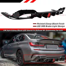 FOR 2019-2022 BMW G20 3 SERIES CMS STYLE GLOSS BLACK REAR DIFFUSER W/ LED LIGHT (For: BMW)