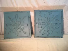 Pair of Southern Living Ceiling Tin Sq 14in x 14in Country Blue Cottage Shabby