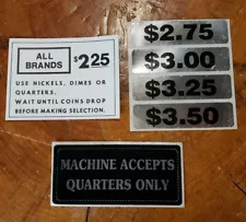 Vintage Cigarette Vending Machine 6 Sticker Pack - Quarters Only price Decals