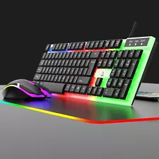 Wired Gaming Keyboard and Mouse Set RGB LED Rainbow Backlit for Computer Desktop