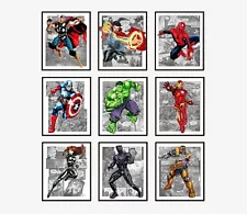 ! SALE ! Set of 9 - Marvel - Avenger - Superhero Wall Digital Art Poster Decor