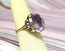 Zales 969 Gold Women's Ring Amethyst & Diamond Size 7 Signed JTC