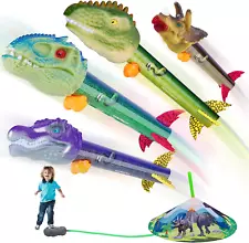 Dinosaur Toy Rocket Launcher for Kids - Launch up to 100 Ft, 4 Rockets