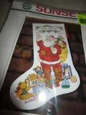 NEW SANTA GREETING CHRISTMAS STOCKING SUNSET COUNTED CROSS STITCH