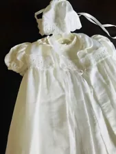 Vintage Lace Baptism Christening Gown 4 Pc Set w/ Bonnet Hat Short Sleeve 9-12 m