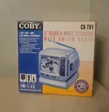 COBY 5" Portable CRT TV AM/FM Radio B&W W/ AV Input Vintage Retro Gaming CX-TV1