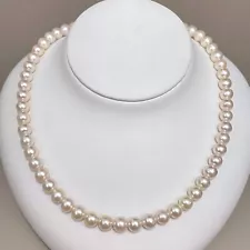 Akoya Pearl Necklace Saltwater cultured pearl jewelry Strand 7.5-8.0mm 17"