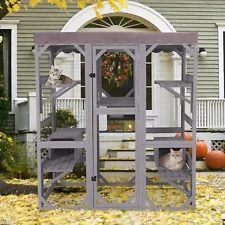 Catio Outdoor Cat Enclosure with Asphalt Roof Walk-in Kennel Condo Shelter