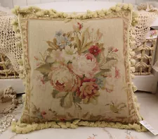 18" Vintage Chic Shabby Floral House Sofa Chair Decorative Needlepoint Pillow