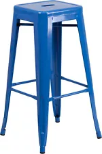 30'' High Backless Blue Metal Restaurant Bar Stool - Industrial Style Bar Stool