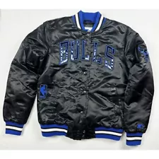 G III STARTER Jacket Size M Chicago Bulls Black / Blue Satin Varsity 40" chest