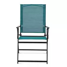 Greyson Steel and Sling Folding Outdoor Patio Armchair - Set of 2, Teal