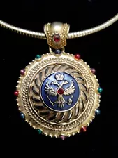 VINTAGE JOAN RIVERS CLASSIC "IMPERIAL ENAMEL EAGLE" PENDANT OMEGA CHAIN NECKLACE