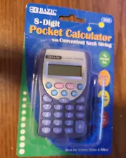 8 Digit Calculator W/ Neck String Bazic Home School Office NEW Compact