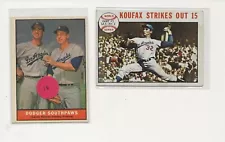 Vintage Sandy Koufax 1961 #207 Dodger Southpaws Podres + rare bonus(stained back