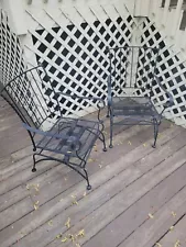 A Lot of 2 Vintage Wrought Iron Outside Lawn Black Patio Sping Rocking Chairs