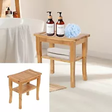 Bamboo Shower Bench for Inside Shower,Shower Stool Chair Seat with Storage Shelf