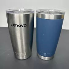 Lot of 2x Yeti Rambler 20oz Tumbler Mug Cups With Lids Silver & Navy Blue - USED