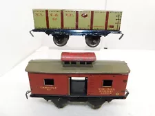 IVES TOY TRAINS 4 WHEEL TIN # 63 N.Y. C. & H. R. GONDOLA & # 67 CABOOSE LIONEL