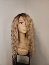 AMAZING WOMEN'S CURLY LONG CARMEL VOLUMINOUS BLONDE ROOTED WIG