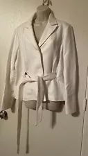 Magaschoni Off White Short Length Belted Trench Jacket Coat Hidden Buttons READ