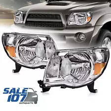 For 2005-2011 Toyota Tacoma Halogen Headlight Clear Chrome Headlamp Left+Right (For: Toyota Tacoma)