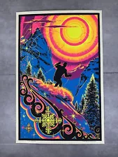 Vintage 70s Blacklight Poster “Sunrise Skier” 23” x 35” Russell psychedelic