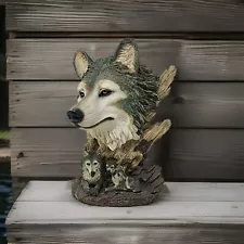 Mother Wolf Bust, Resin Head Statue 15" tall 11" wide Wolves Pack, Endangered