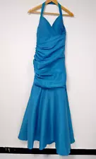 Goya London Size UK 8 Turquoise Blue Halter Neck Mermaid Dress Gown w/ Ruching