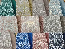 Beaded Damask Fabric - Embroidered Elegant Fashion Lace on Mesh Lace Fabric