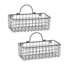 Farmhouse Vintage Décor, Wire Wall Basket, 2 Piece Small Black