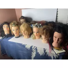 Lot of 11 Mannequin Heads for Cosmetology/Training + Random Hair Accessories