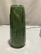 Red Wing 1930s Vintage Art Deco Pottery Peacock Jade Green Ceramic Vase 187