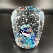 Art Glass Aquatic Paperweight Fish Aquarium Controlled Bubbles Cylinder Shape