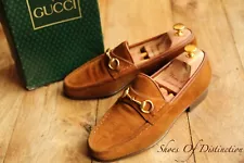 Rare Vintage Gucci Tan Brown Suede Brass Bit Shoes Loafers Men's UK 7 EU 41 US 8