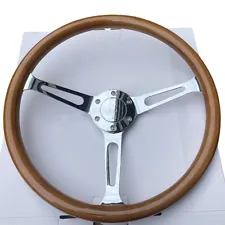 15" Wooden Silver Chromed Spoke 1.5" Deep Steering Wheel Classic Wood 6 bolts