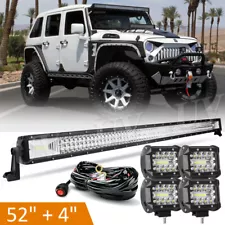 For JEEP Wrangler JK 07-18 Front Upper Roof 52" LED Light Bar Combo+4" Pods Kit