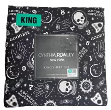 Cynthia Rowley Black KING Sheet Set Sun Stars Moon Skull Ouija Halloween NEW